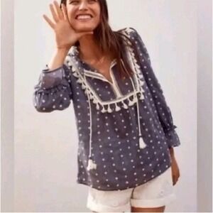 Maeve Anthropologie Boho Tassel Blouse Top M Embroidered Peasant  Romantic